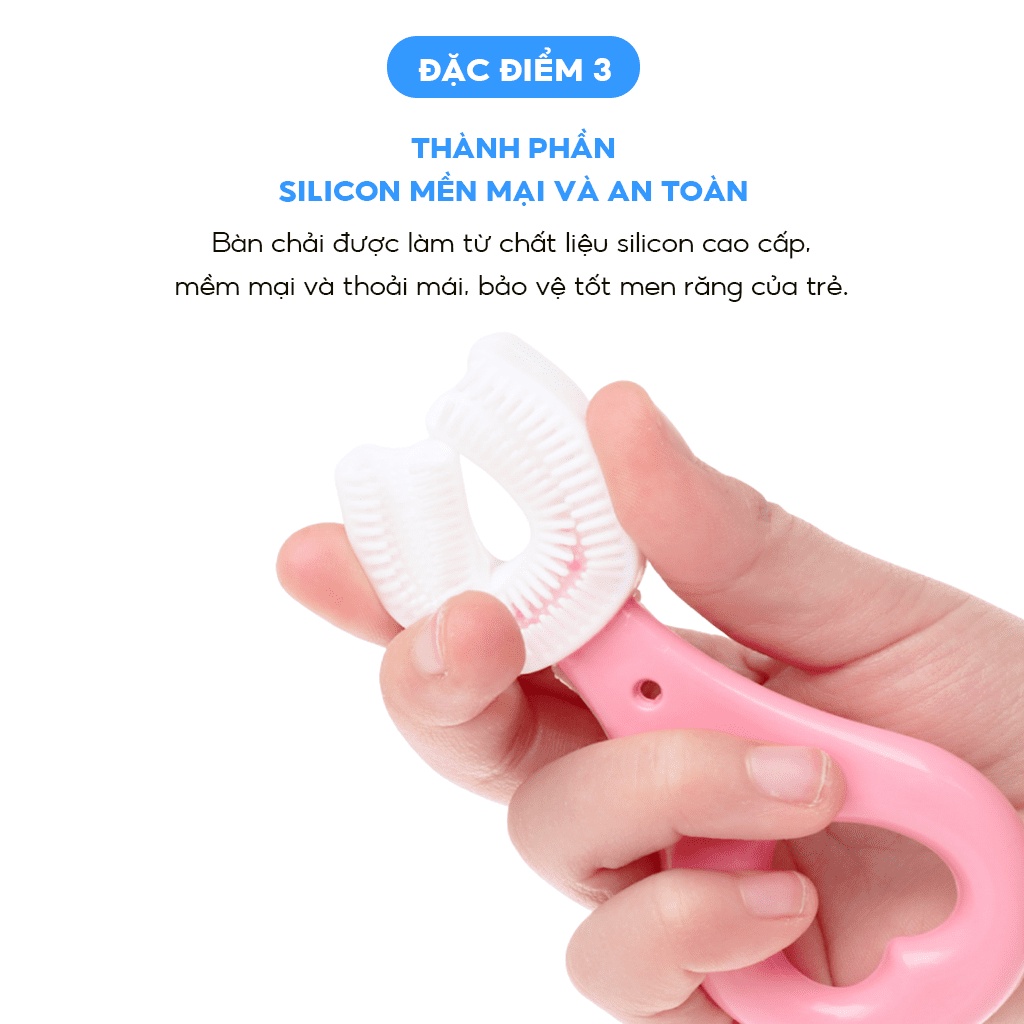 Bàn chải đánh răng chữ U cho bé 2 tuổi đến 9 tuổi- Chất liệu Silicone mềm mại an toàn cho bé