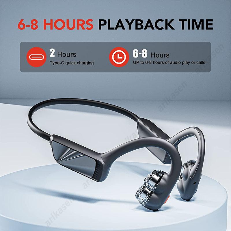 Tai nghe không dây hở tai 4 loa Bluetooth 5.3 dẫn khí không đau Tai nghe thể thao có mic Tai nghe âm thanh HiFi Màu sắc: Đen