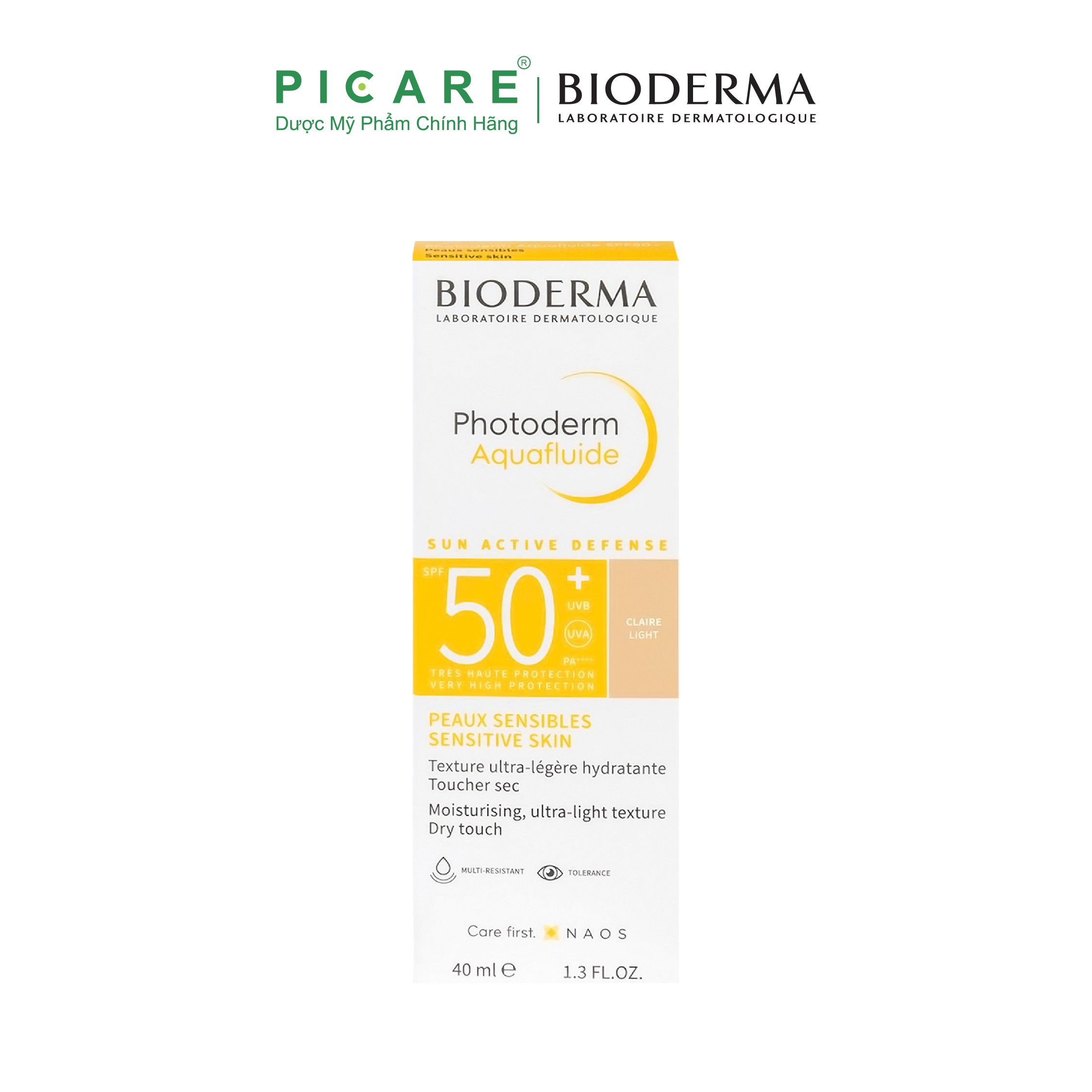 Kem Chống Nắng Bioderma Hỗ Trợ Giảm Bóng Nhờn Photoderm Max Aquafluide Teinte Claire SPF50+ 40ml (Có Màu)