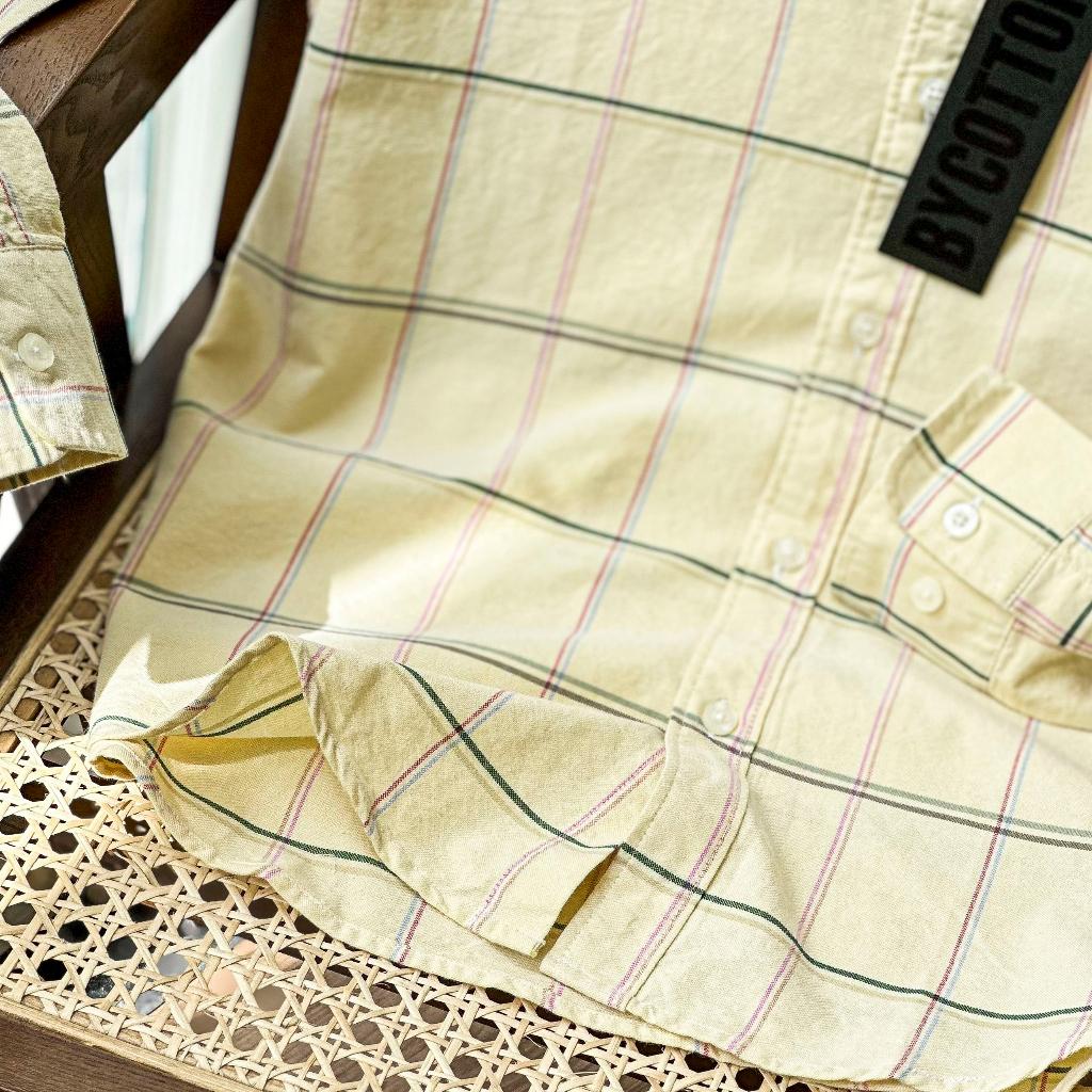 Áo Sơ Mi Nam Dài Tay Phối Sọc BY COTTON Caro Vàng Sọc Đỏ Xanh 020223