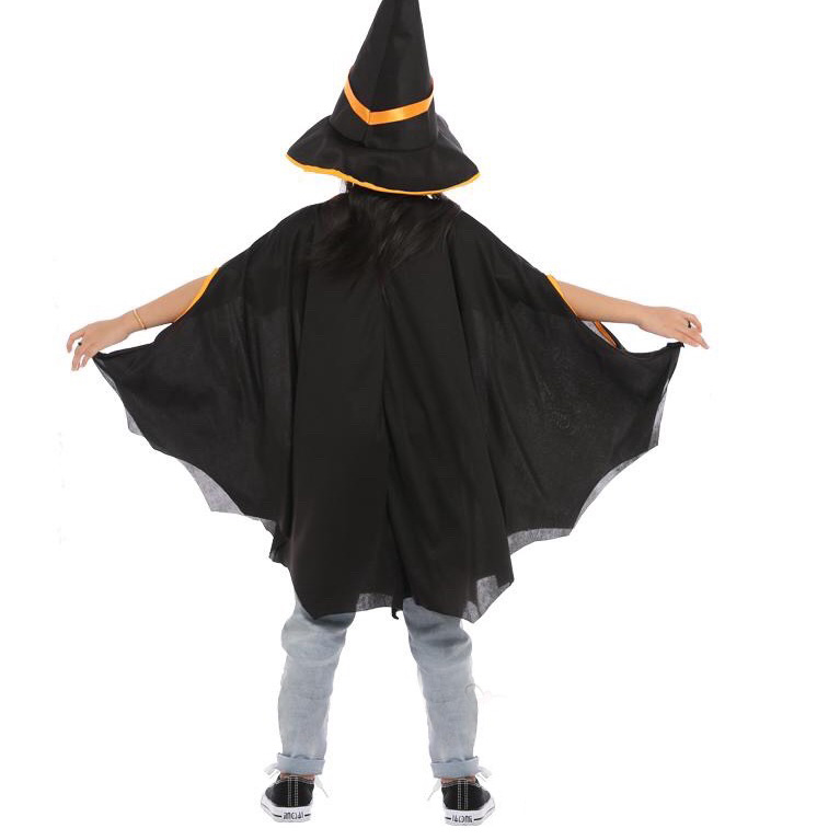 Áo choàng phù thủy cánh dơi kèm mũ hóa trang Halloween cho bé 4-10 tuổi