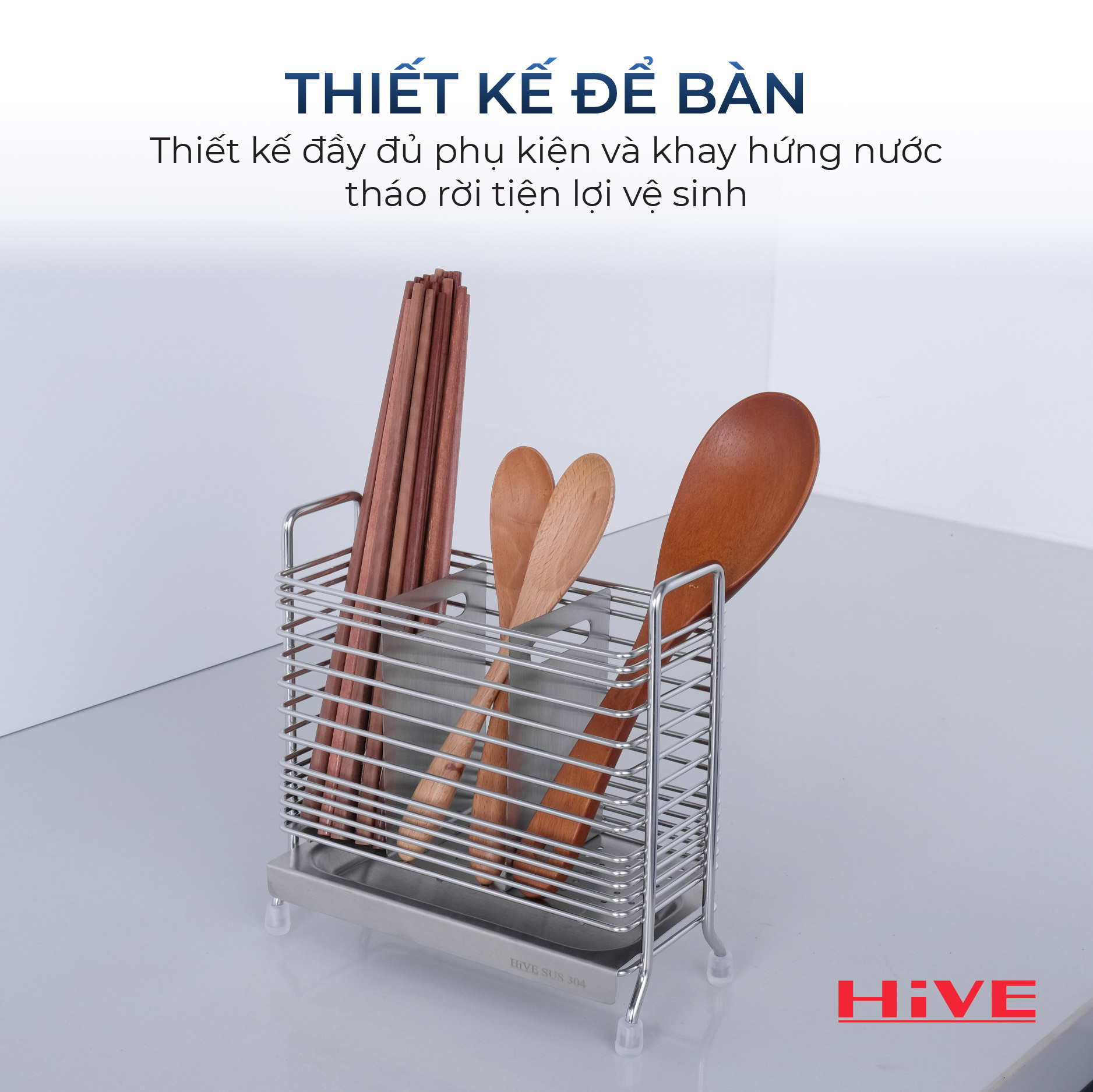 Hộp (ống) đựng đũa muỗng 3 Ngăn inox 304 HiVE