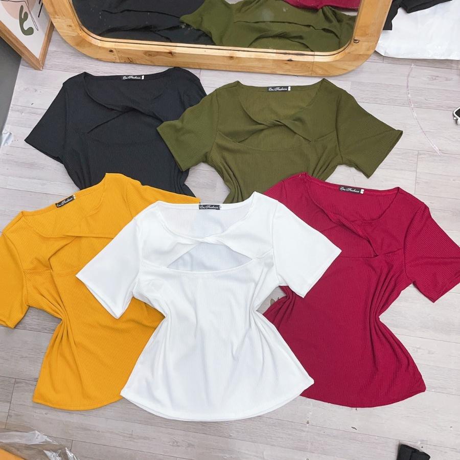 Áo thun tay ngắn xẻ ngực bigsize xoắn cổ tròn BIGSIZE CÔ NHỎ dáng croptop, Áo phông phom rộng 60-95kg G119