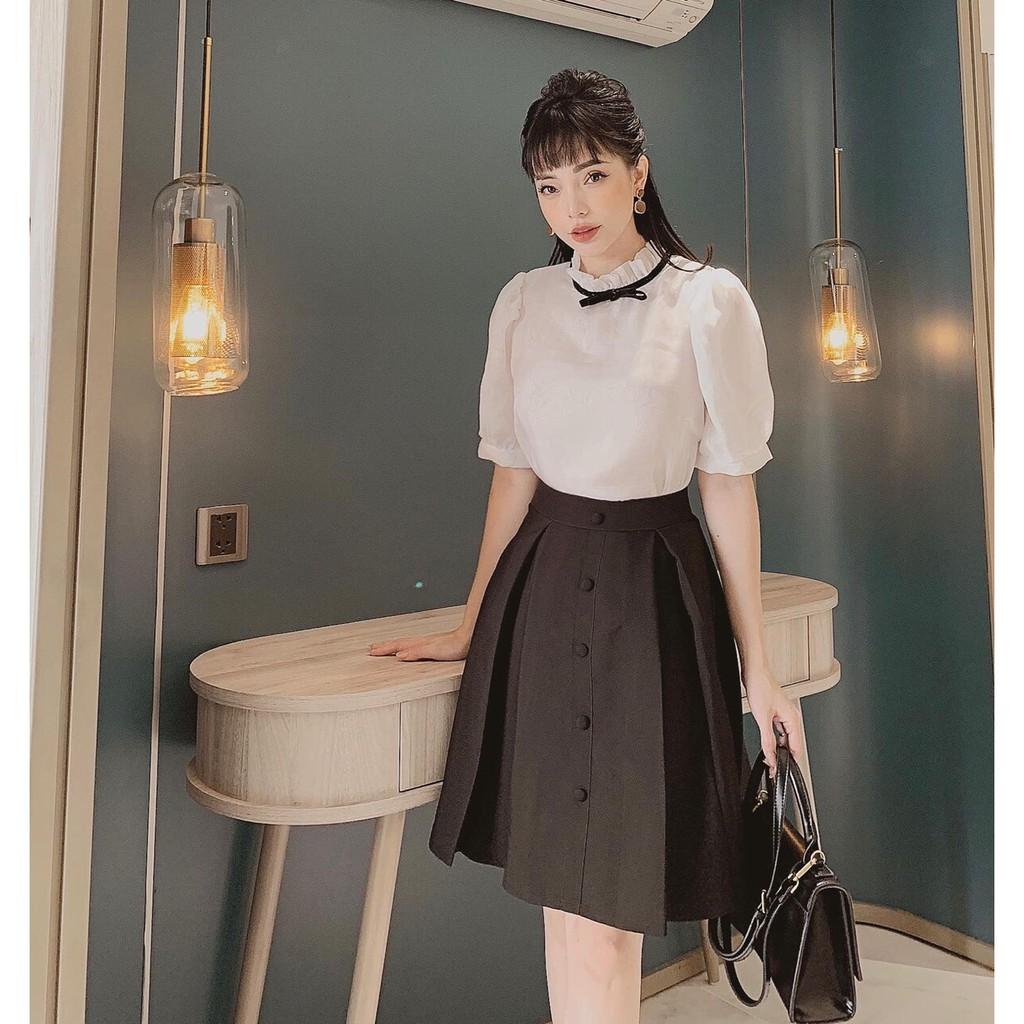 BÁN SỈ SET SƠ MI CỔ BÈO TAY BỒNG + CHÂN VÁY ĐEN