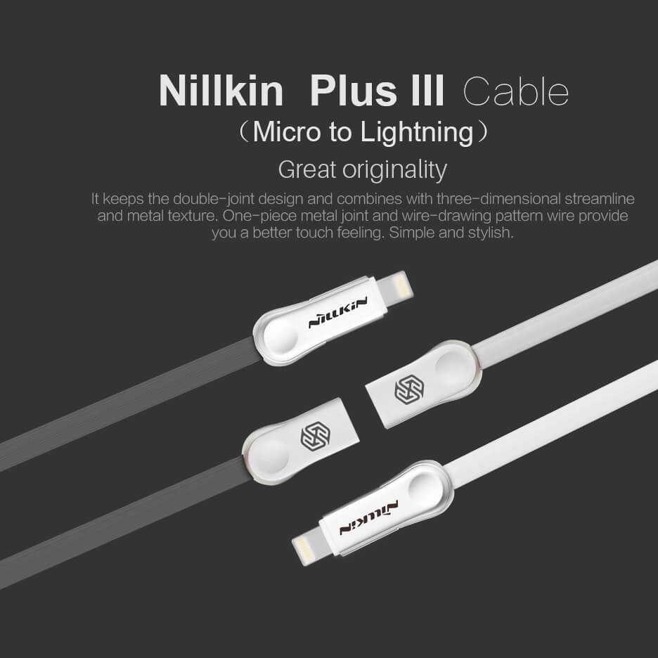 Dây cáp sạc 2 in 1 Micro USB và Lightning hiệu Nillkin Plus III cho điện thoại / ipad / máy tính bảng (Sạc nhanh 2.1A, truyền dữ liệu 480 Mbps, công nghệ SR) - Hàng chính hãng