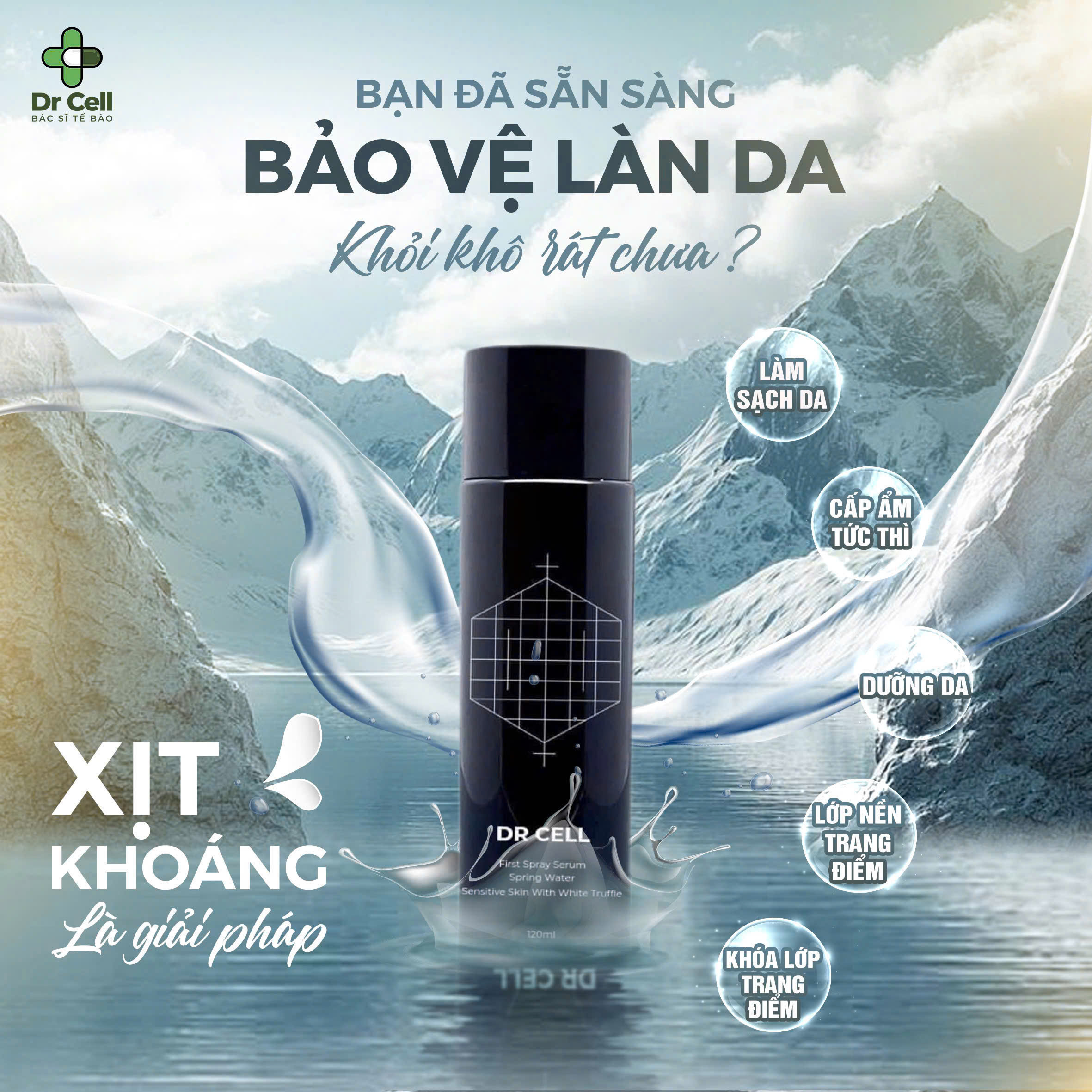 Xịt Khoáng Tế Bào Gốc Dr Cell 120ml cấp ẩm phục hồi da cho da tươi trẻ - Hàng Chính Hãng