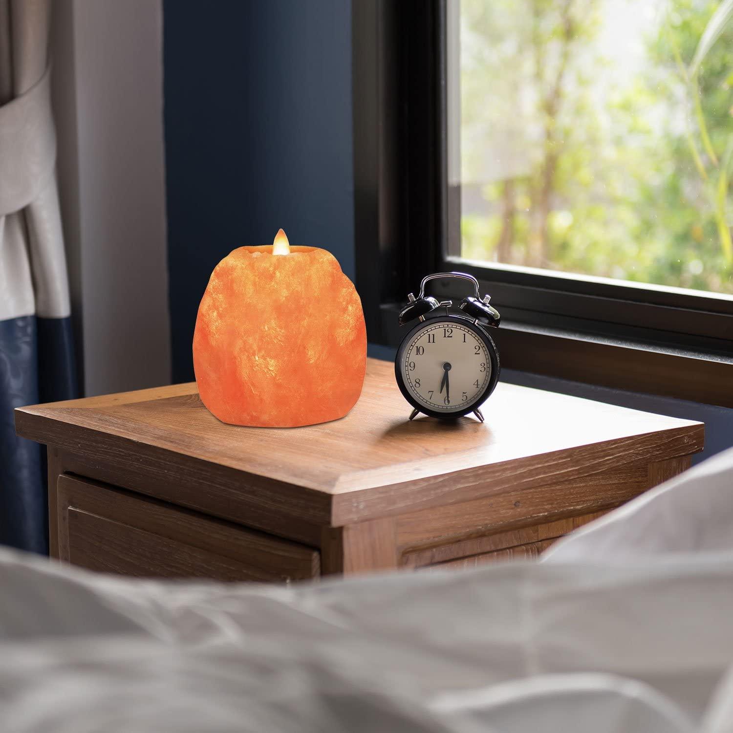 Chân nến đá muối Himalaya, vật phẩm trang trí nhà thích hợp làm đèn ngủ