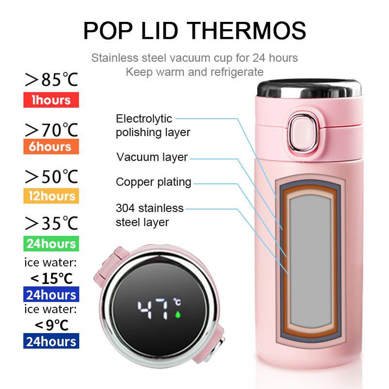 Thông Minh Nước Bình Giữ Nhiệt Inox Màn Hình Hiển Thị Nhiệt Độ Cốc Hút Chân Không Thông Minh Cách Nhiệt Cốc Trẻ Em Bé Gái Tặng