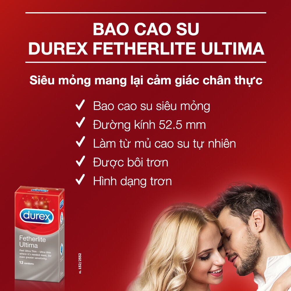 Bao cao su Durex Fetherlite Ultima 12 bao / hộp + Tặng 1 Bao cao su INNOVA Siêu gai