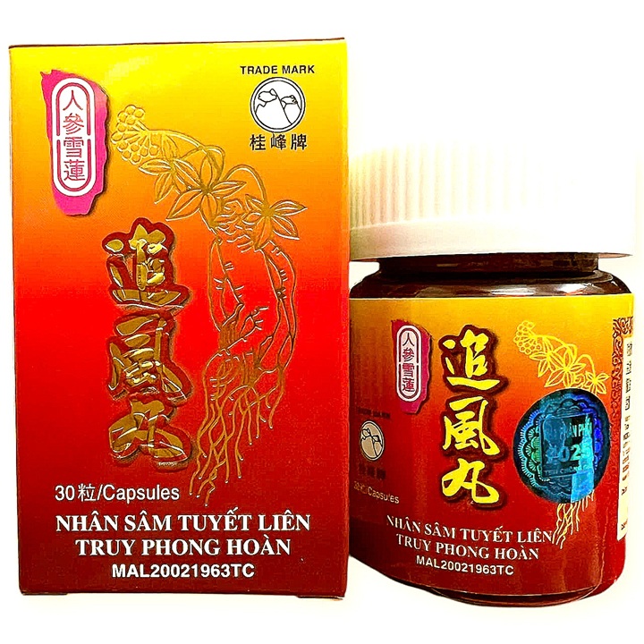 Viên uống đau nhức xương khớp Nhân Sâm Tuyết Liên Truy Phong Hoàn hỗ trợ đau lưng, viêm sưng khớp xương và các chứng về phong thấp, đau thần kinh toạ - Hộp 30 viên - Xuất xứ: Malaysia - Mã số 2122