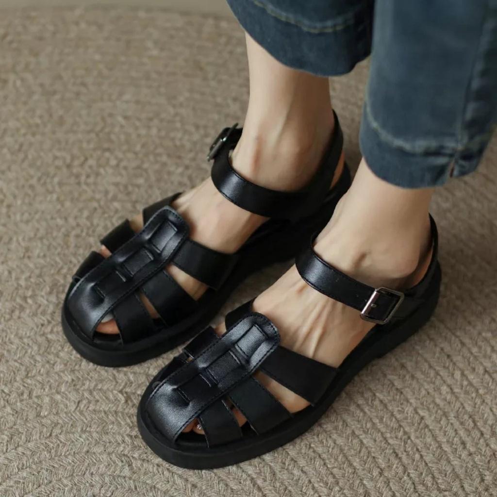 Giày Sandal Mũi Tròn Khoét Lỗ Phối Khóa Đơn Giản Thời Trang Mới( rọ đúc), dép quai hậu lolita hottrend