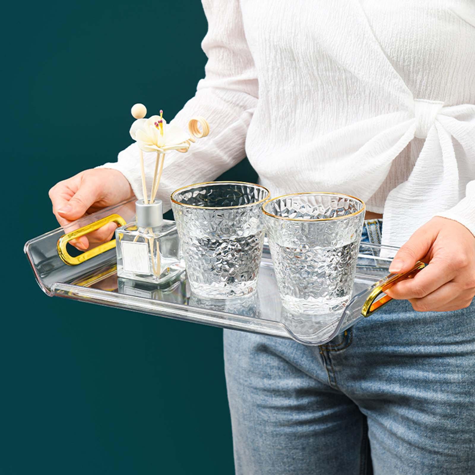 Portable Vanity Tray with Handle Makeup Organizer Decorative Tray for Dresser Kitchen Countertop Home Cabinet Decoration