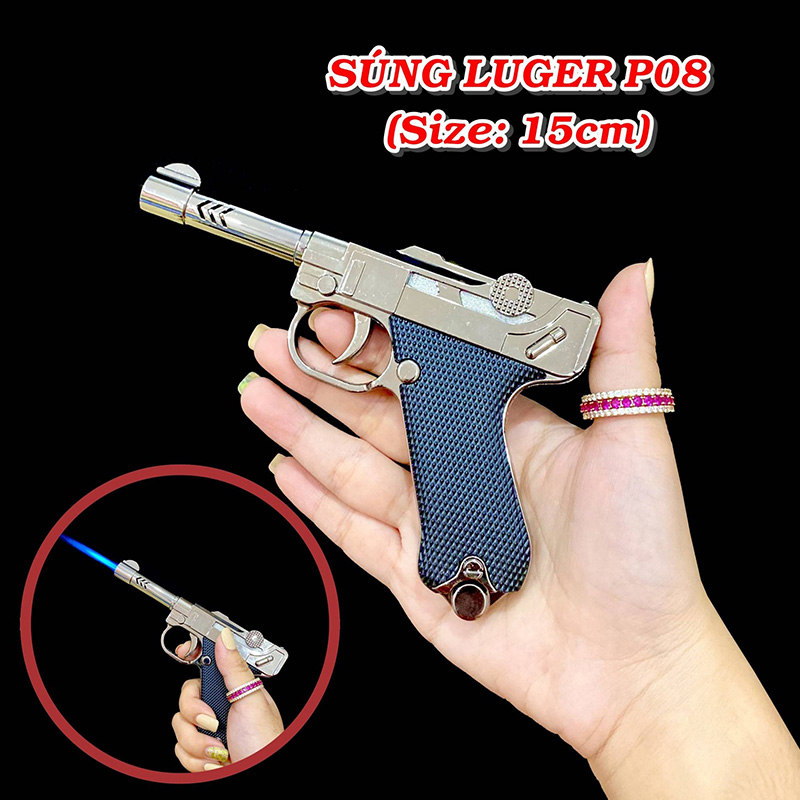 Bật lửa hột quẹt khè hình súng dài LUGER 663 lửa kim size 15cm- xài gas