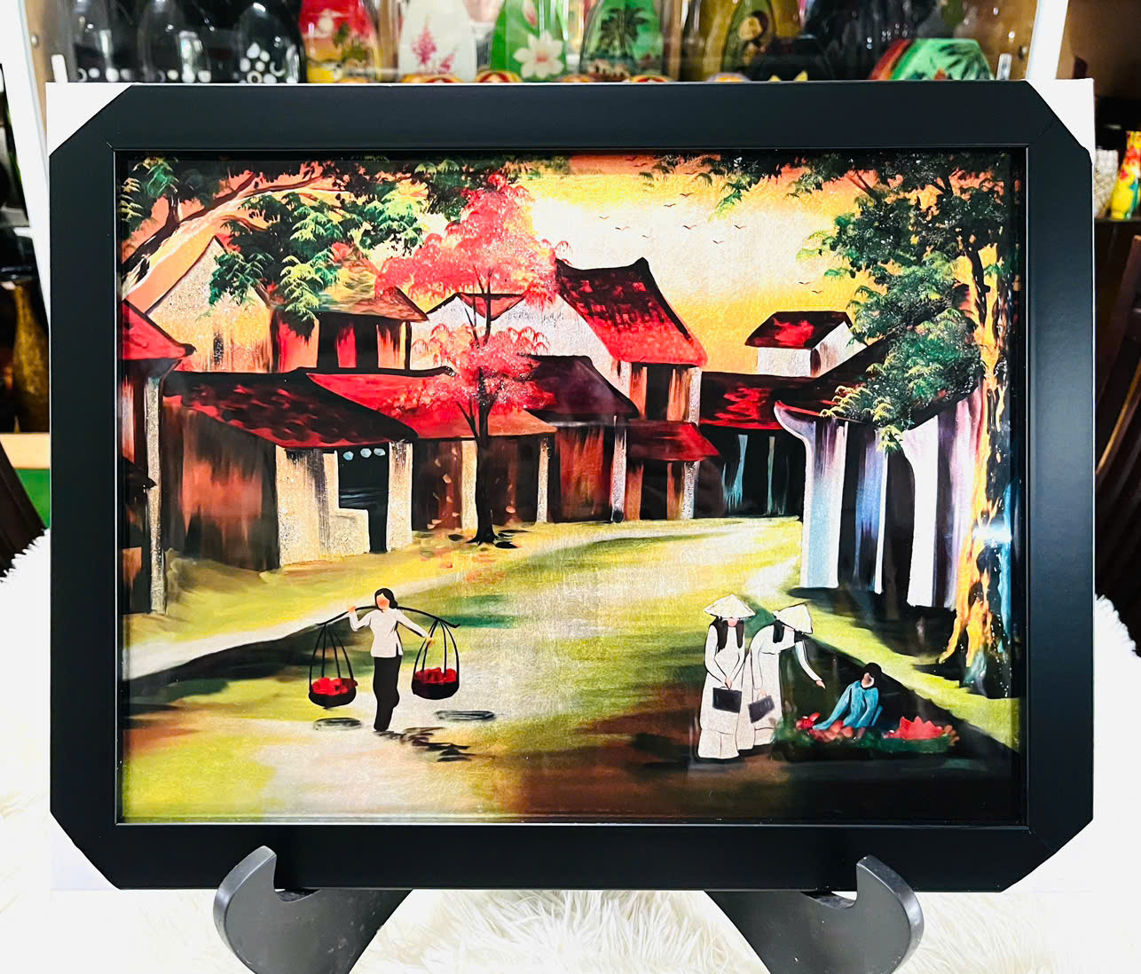 Tranh sơn mài vẽ màu kết hợp dát vàng/ bạc, hàng xuất khẩu 34x45cm ( kèm khung)