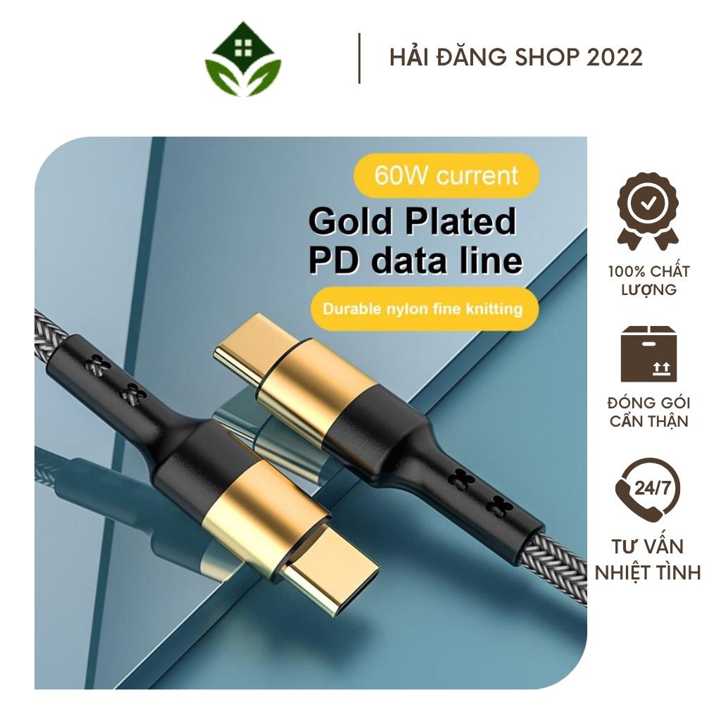 Cáp Sạc Nhanh PD 60W C to C và Lig mạ vàng bện dù cao cấp chống gãy gập rối dây cáp sạc cổng cắm kiểu 2 đầu type C