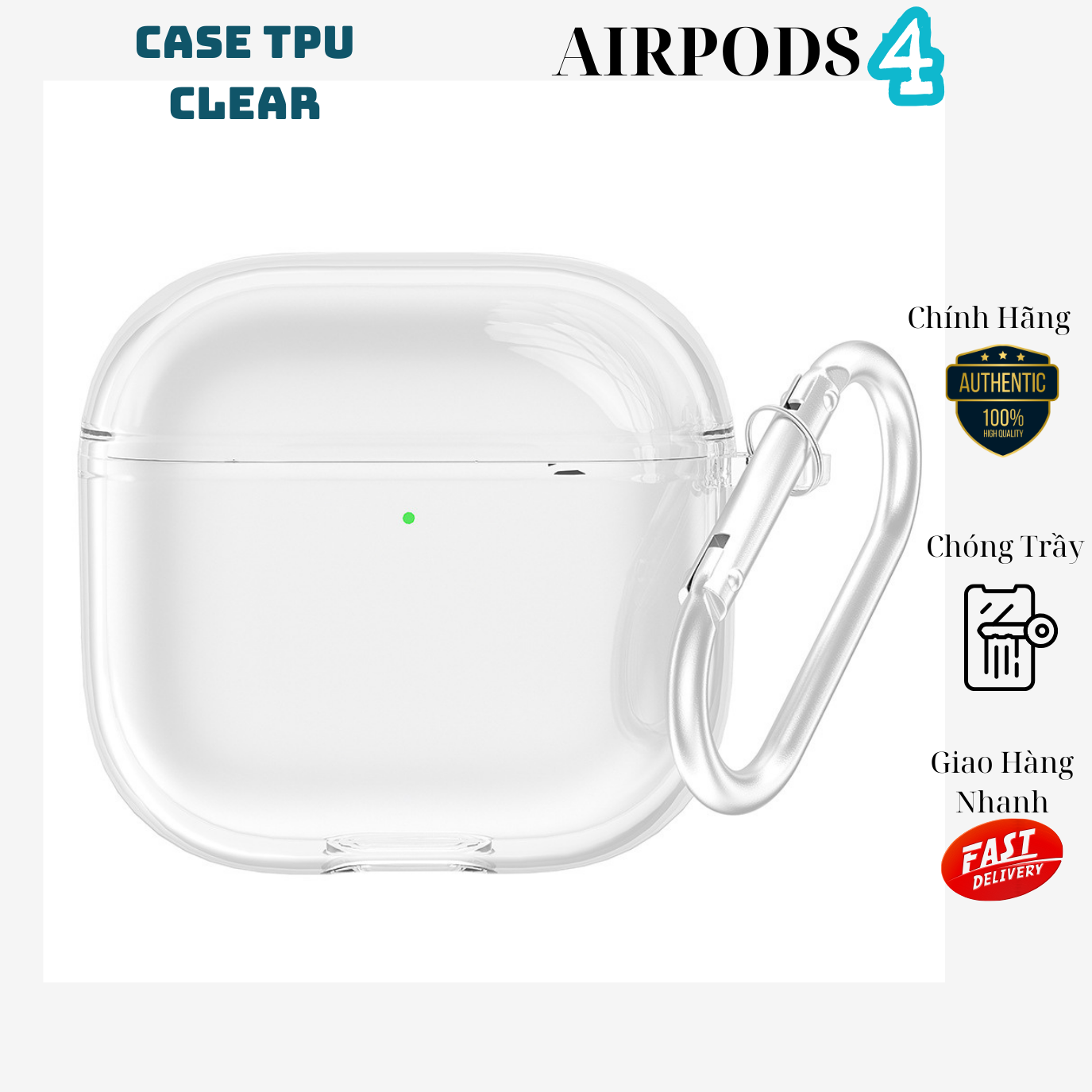 Ốp Case TPU Trong Suốt Dành Cho Airpods 4, chống ố vàng, chống sốc kèm móc treo_ Hàng chính hãng
