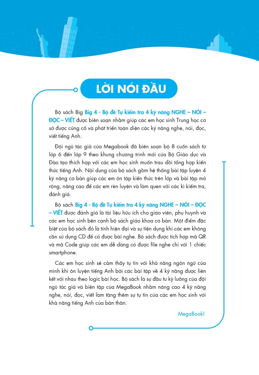 Big 4 Bộ Đề Tự Kiểm Tra 4 Kỹ Năng Nghe - Nói - Đọc - Viết Tiếng Anh 6 Tập 1 _Mega