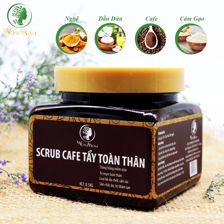 Bộ Dưỡng Trắng Hồng, Mịn Màng Da Toàn Thân Wonmom (1 Kem Sữa Nghệ + 1 Scrub Cafe Tẩy Tế Bào Chết Toàn Thân)