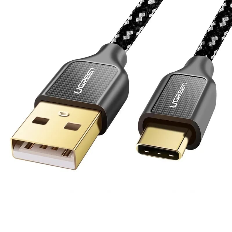 Cáp Sạc Type C Sang Cổng Usb Cáp Bọc Lưới Đầu Mạ Vàng 24K Dài 0.5M Màu Đen Ugreen Us25950142 Hàng Chính Hãng