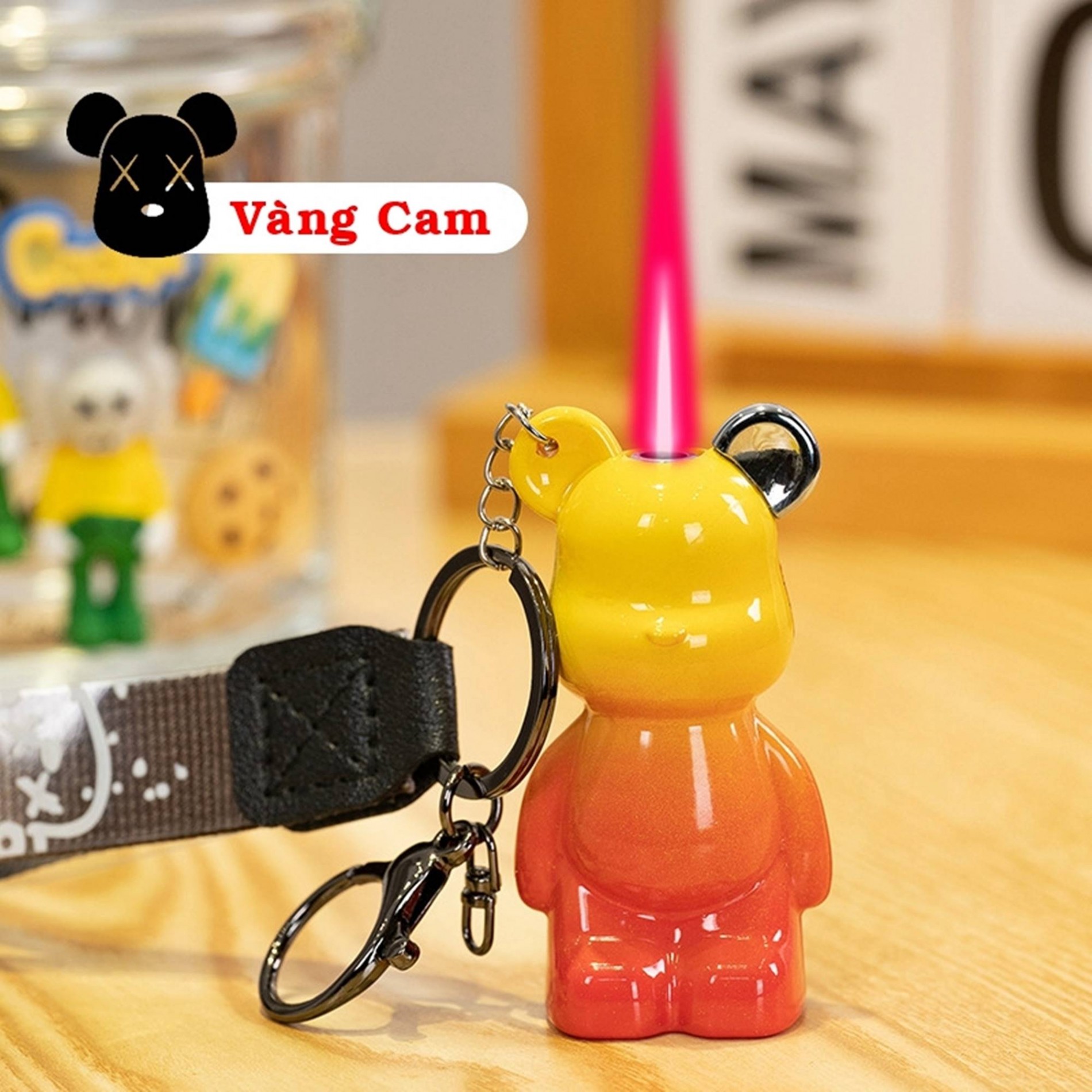 Hột quẹt bật lửa khè móc khóa hình gấu BEARBRICK màu cầu vòng - xài gas