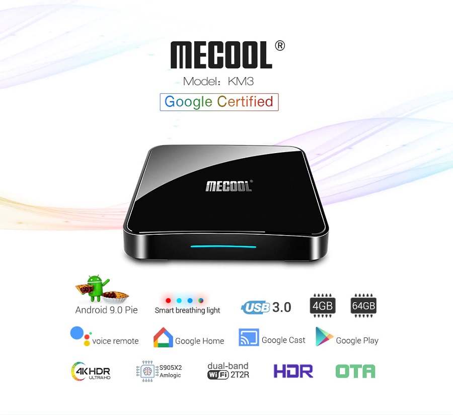 Mecool Km3 Android Tv 9.0 Có Chứng Chỉ Google (Google Certificate), Amlogic S905x2 4gb/64gb, Voice Remote Tìm Kiếm Bằng Giọng Nói - Hàng Nhập Khẩu