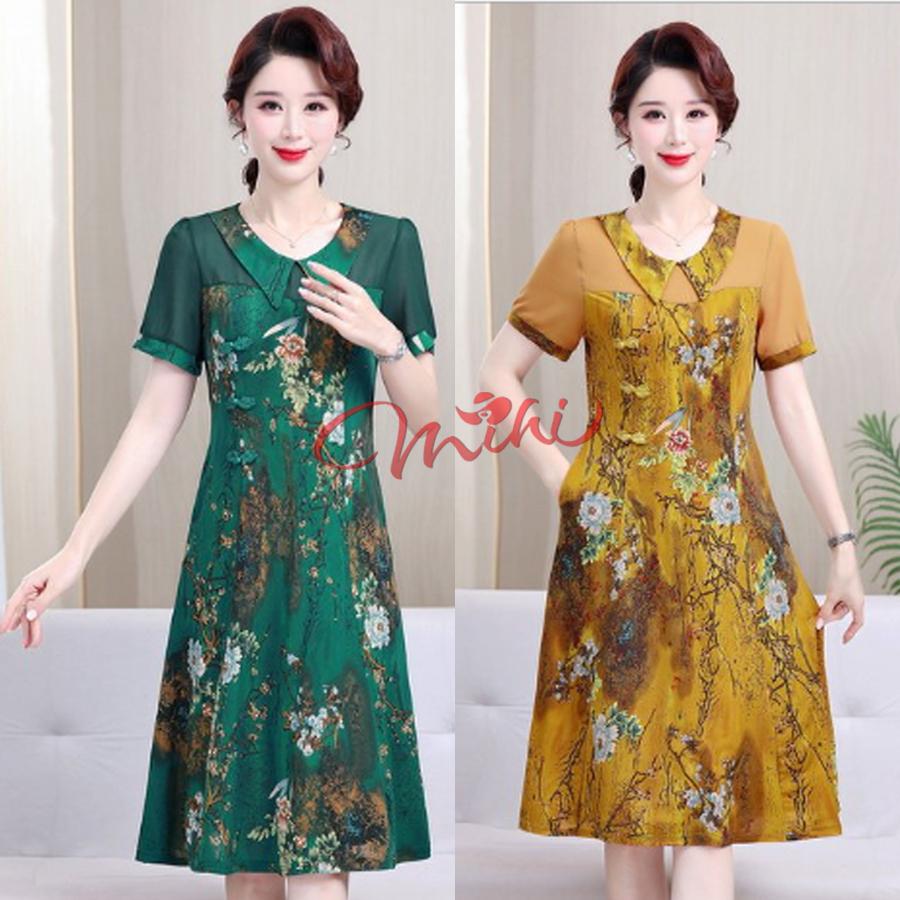 Váy - Đầm Trung Niên - V16 Đầm hè cho mẹ dáng dài U40 U50 U60 - Váy trung niên bigsize 50kg 60kg 70kg 80kg - Váy hè nữ