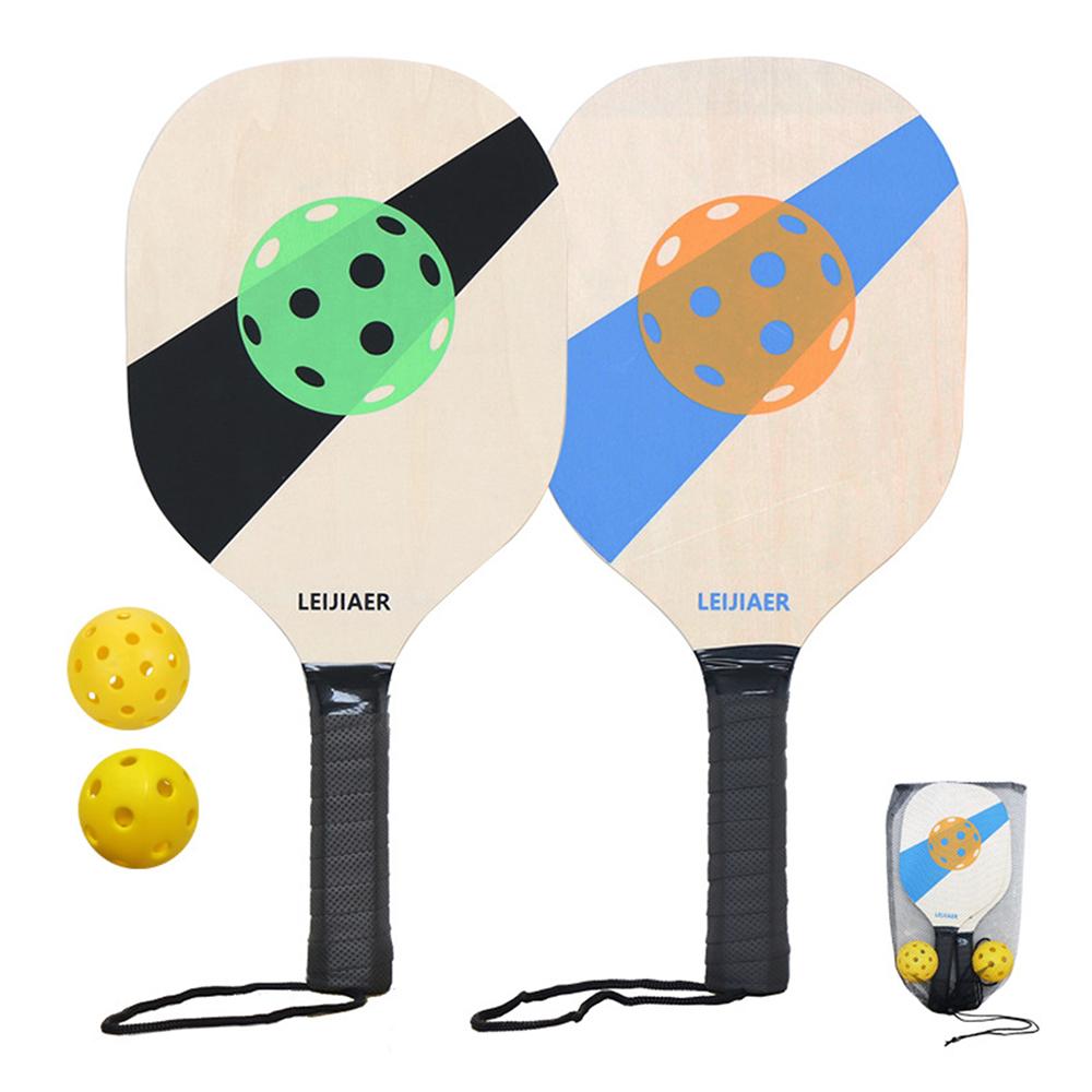 Pickleball Paddles Set of 2 Wood Paddles Rackets with Balls and Mesh Storage Bag for Beginners