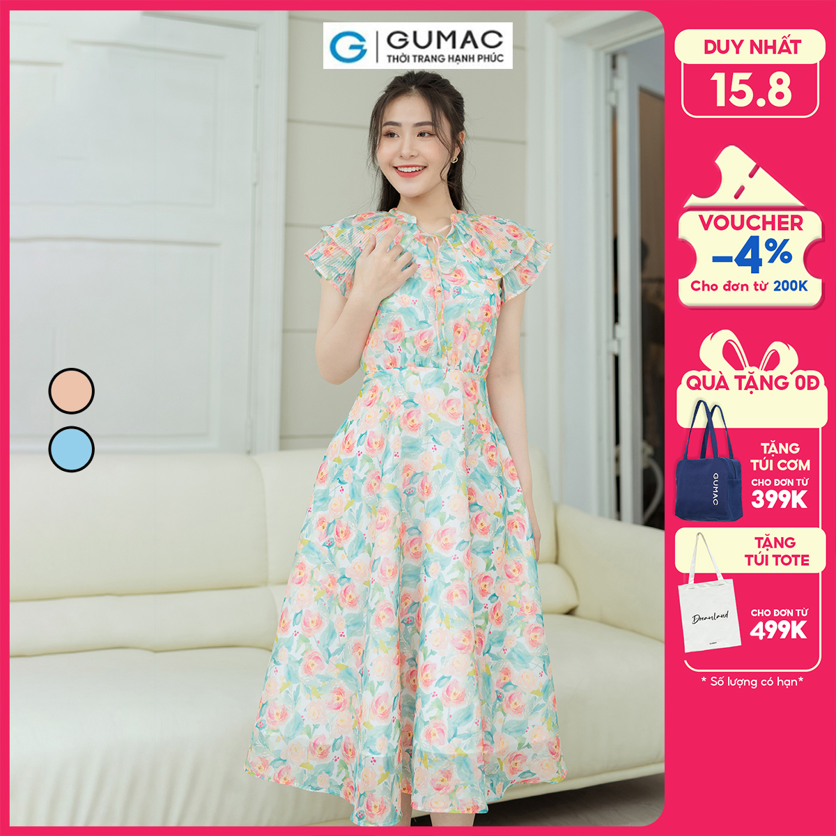 Đầm xòe phối dập ly GUMAC DD08060