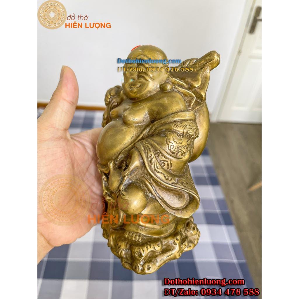 Tượng Di Lặc Vác Bao Tiền Bằng Đồng Cao 19cm Màu Vàng