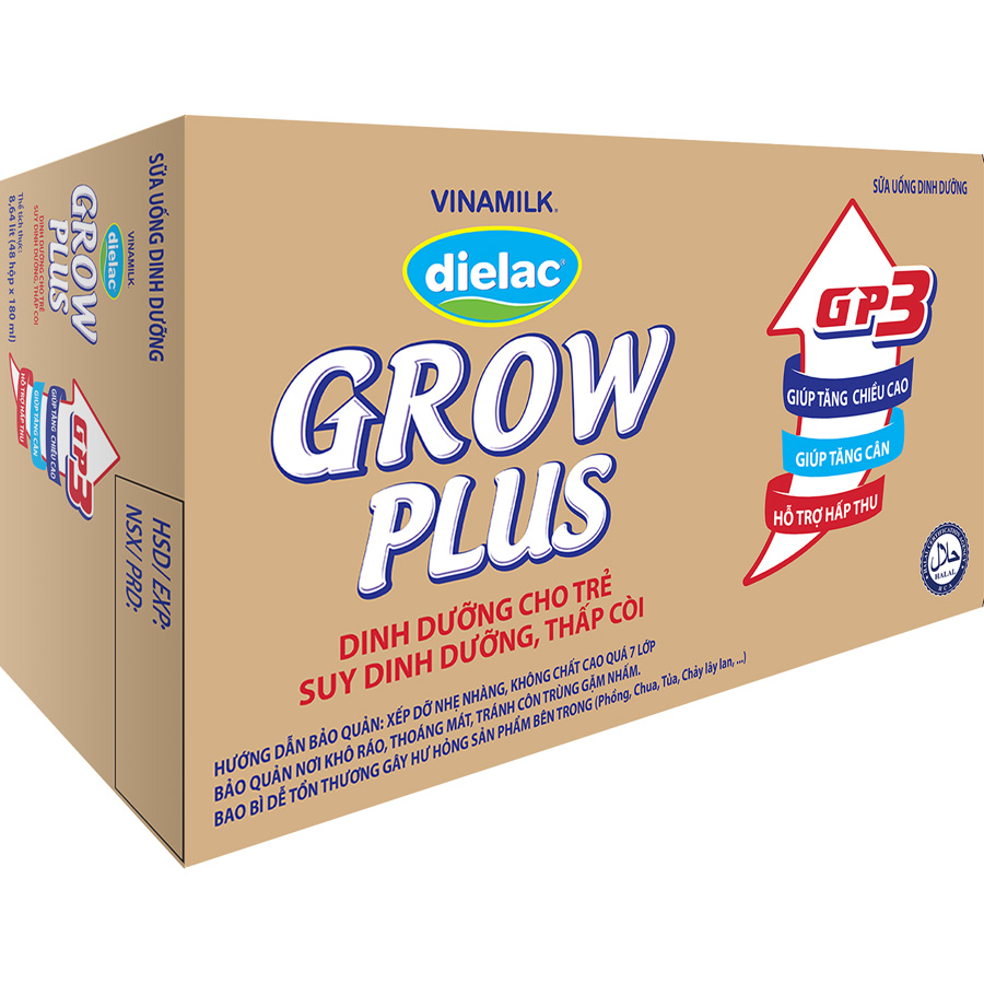 Thùng 48 Hộp Sữa Bột Pha Sẵn Vinamilk Dielac Grow Plus - Đỏ 180ml