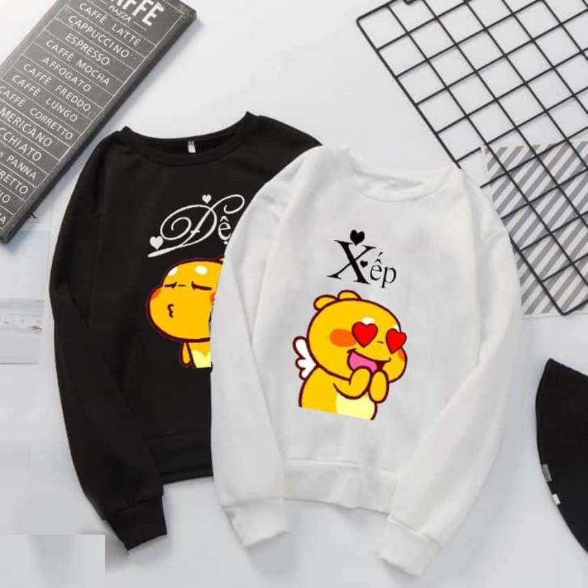Áo Đôi Sweater MM11, Áo sweater Nam Nữ In Đệ Xếp ý Nghĩa, Vải Nỉ Bông In Hình Dễ Thương