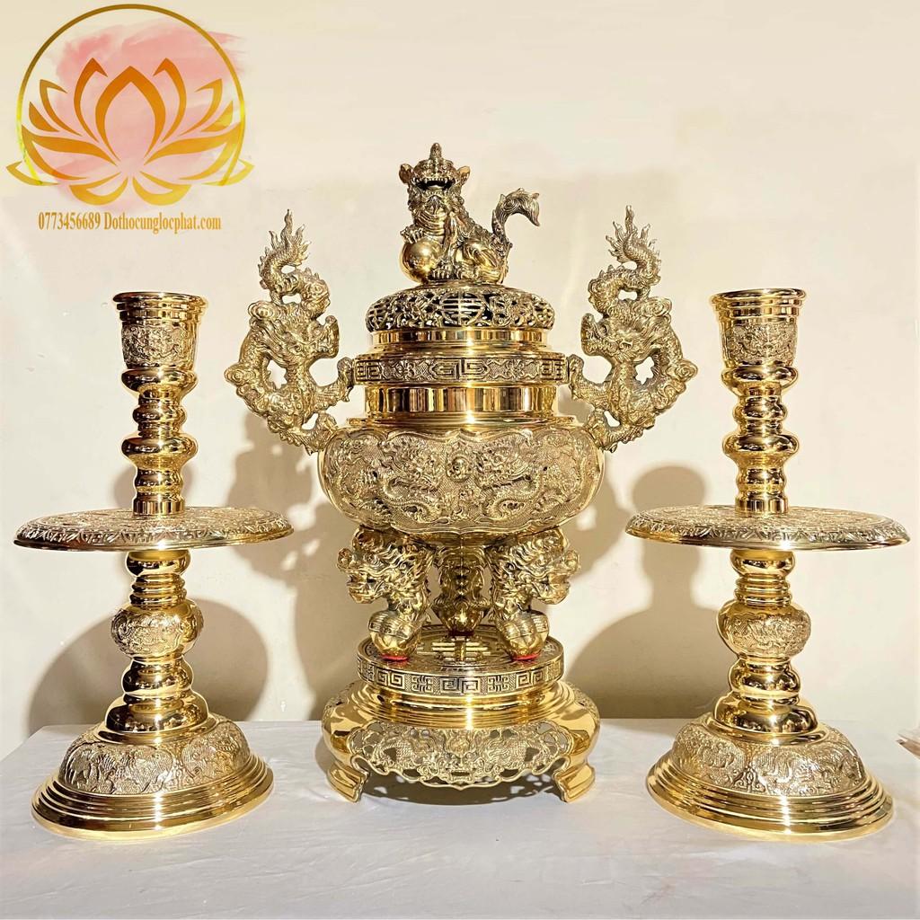 Bộ Tam Sự Đỉnh Tròn Bằng Đồng Cao 53cm