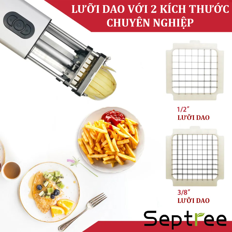 Máy cắt khoai tây chiên, các loại củ và quả đa năng. Thương hiệu Mỹ Septree cao cấp - F300, Kiểu dáng Pháp [Hàng chính hãng, Bảo hành 12 Tháng]