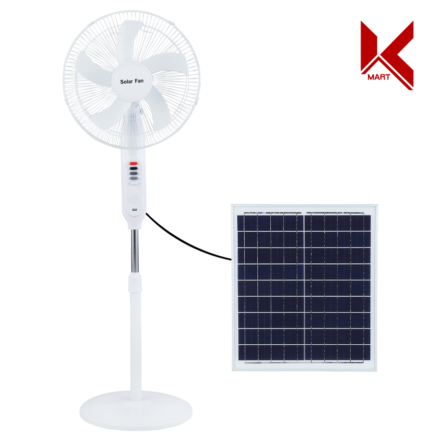 Quạt tích điện Solar Fan HS-198 cao cấp, sạc năng lượng mặt trời và AC, 5 cánh gió mát, không ồn, 12h sử dụng - K-Mart