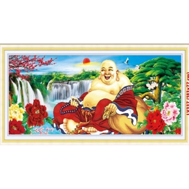 Tranh đá Phật Di Lặc tiếu khẩu trường khai LV337 - kích thước: 183 * 77cm.