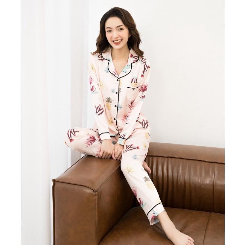 Pijama Bộ Đồ Ngủ Nữ Dài Tay Lụa Cao Cấp Mặc Nhà Họa Tiết Đẹp Mềm Mịn Thấm Hút Thoáng Mát – VADESI