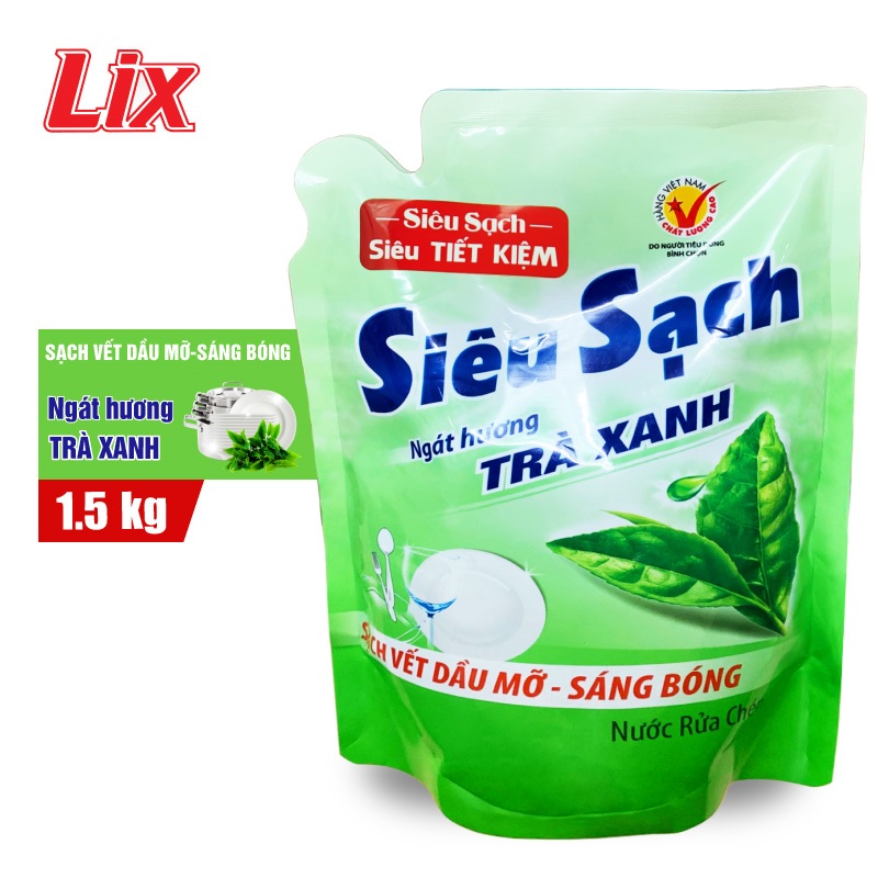 Túi nước rửa chén LIX siêu sạch hương trà xanh 1.5kg N8102