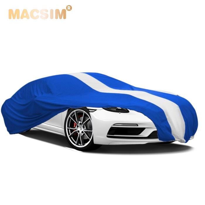 Bạt phủ ô tô Bugatti Veyron nhãn hiệu Macsim sử dụng trong nhà chất liệu vải thun - màu xanh phối trắng