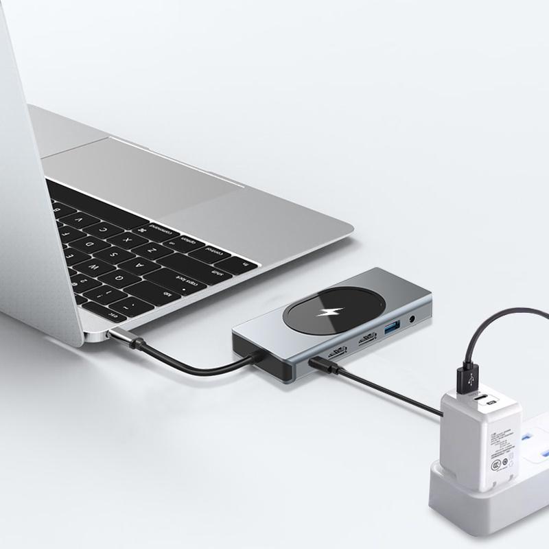 Bộ Chia Cổng Sạc Type c 12 Trong 1 Sang HDMI * 2 4K VGA USB3.0 100W PD / TF2.0 RJ45 1000M 3.5mm Cho Macbook M1 Laptop Điện Thoại