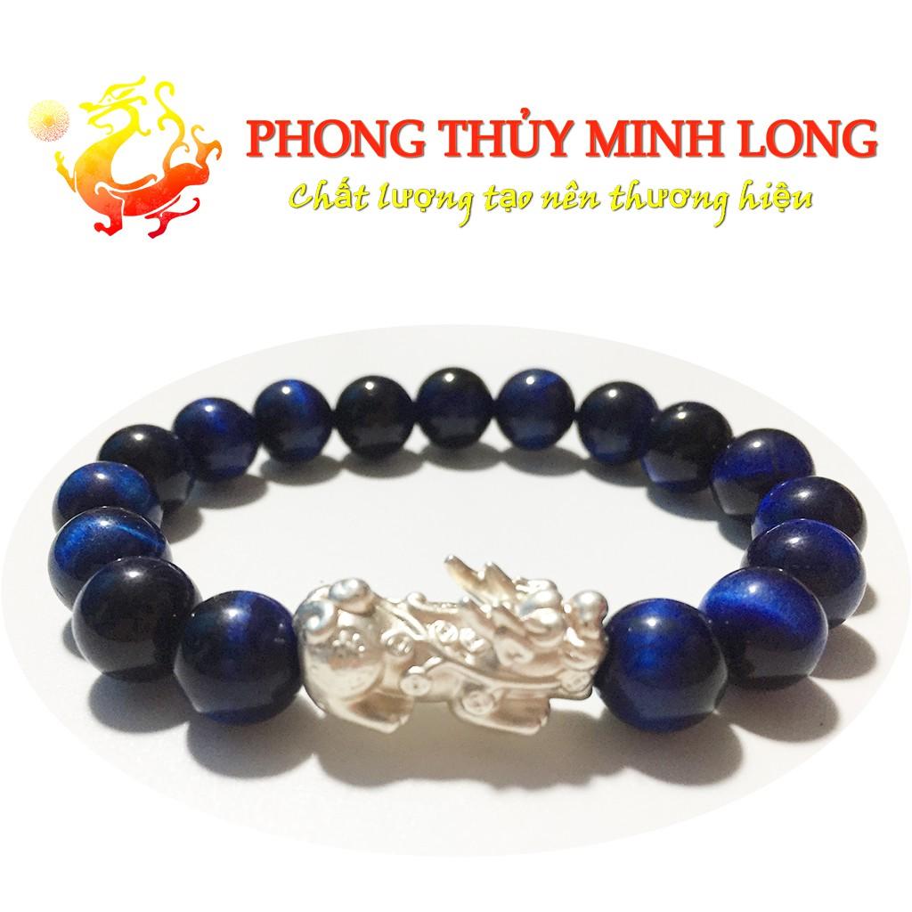 Vòng tay đá Mắt Hổ Xanh Dương 5A mix tỳ hưu Bạc hợp mệnh Thủy và Mộc