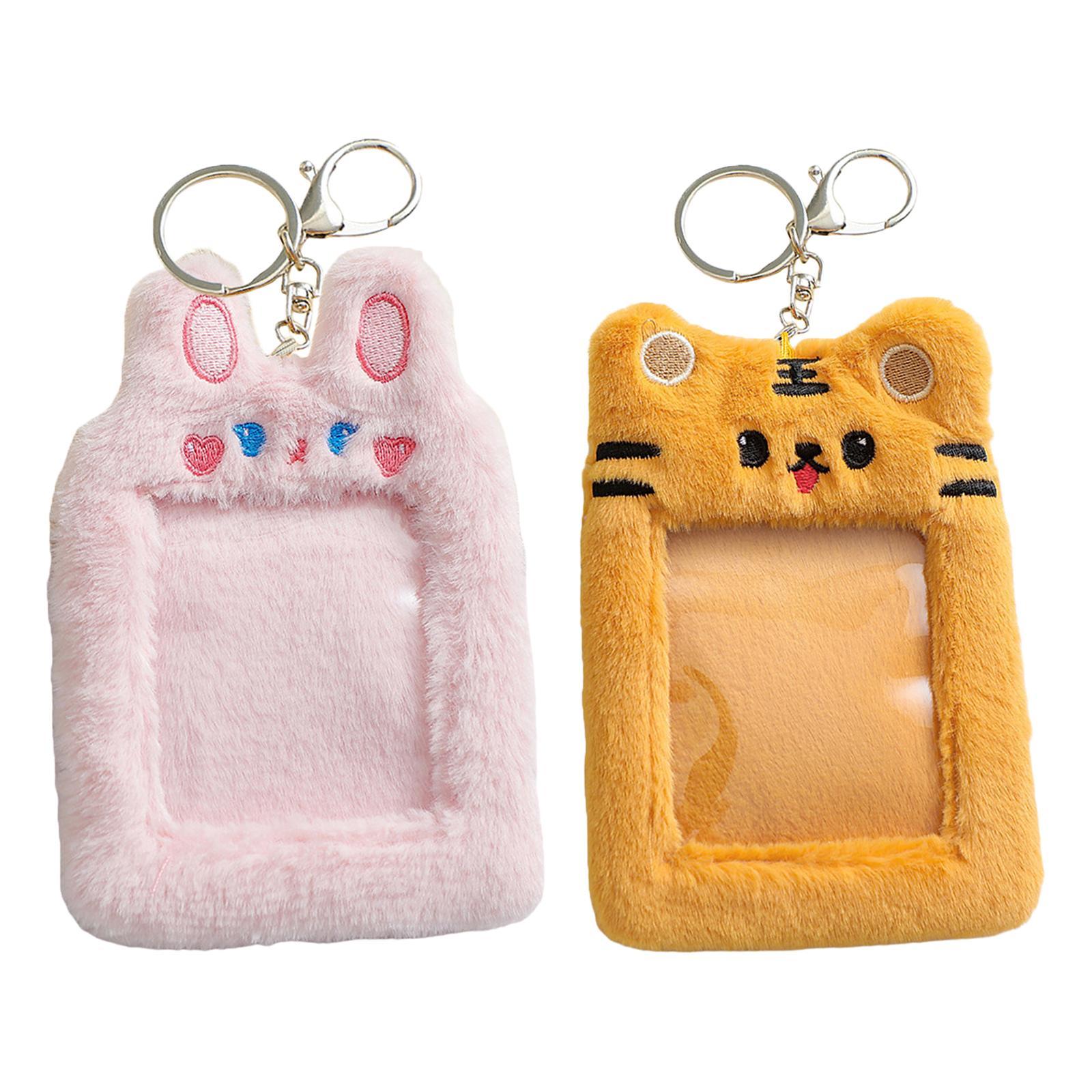 2 Plush Keychain Holder Protective Case Photocard Holder for Household