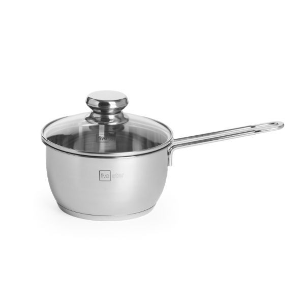 Quánh Nấu Bột Cháo Cho Bé Inox 430 Bếp Từ 3 Đáy Fivestar 12 – 16 cm Nắp Kính  Tặng 5 Muỗng Ăn Inox – 16 cm