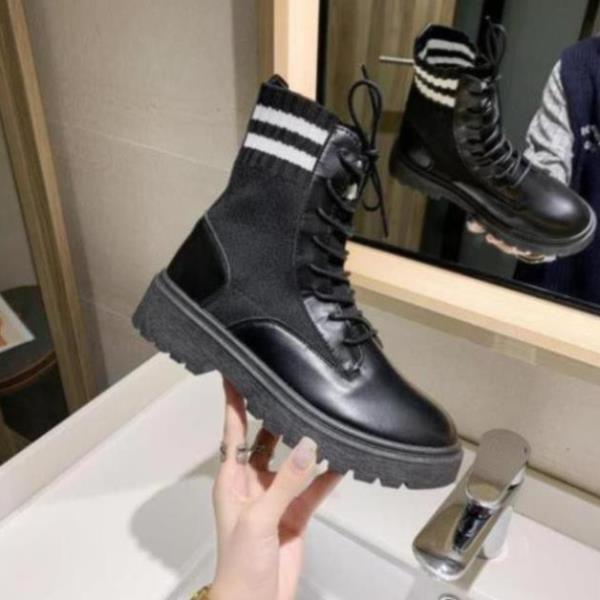 Boots Nữ  Phối Len Cổ Chân Màu Đen Mẫu Mới Mùa Thu Đông Minhtushoes Giày Dép Nữ Thời Trang BH12t