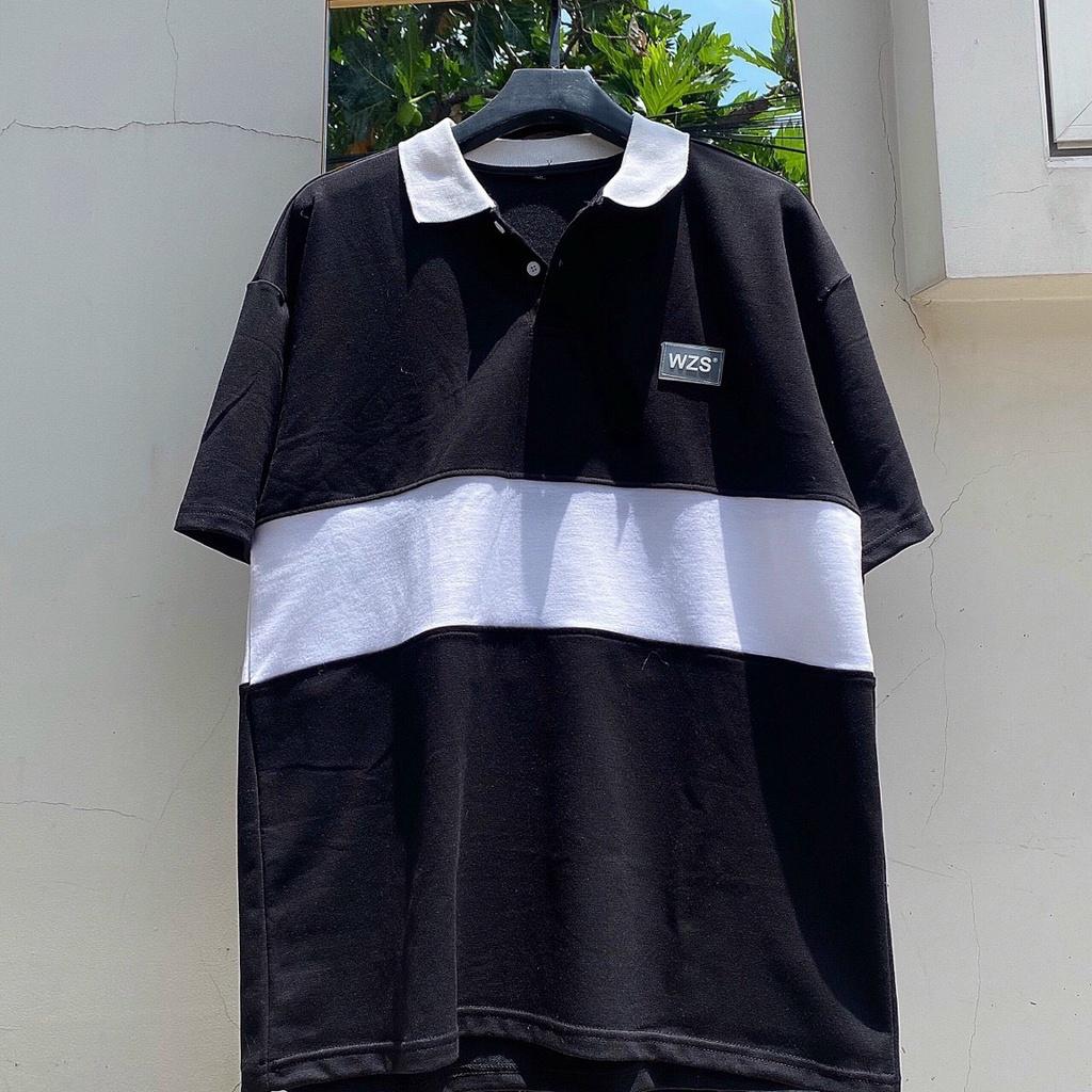 Áo thun POLO nam WNS TEM SU có cổ màu đen và trắng form rộng - vải da cá - SHOP MAYLAN