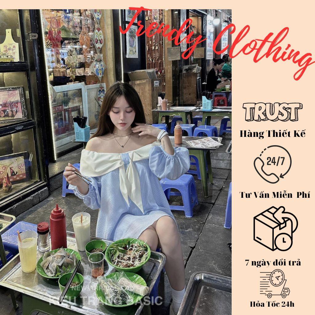 Đầm tiểu thư,Đầm babydoll, áo tay bồng siêu bánh bèo có nơ trước ngực Trendy Clothing