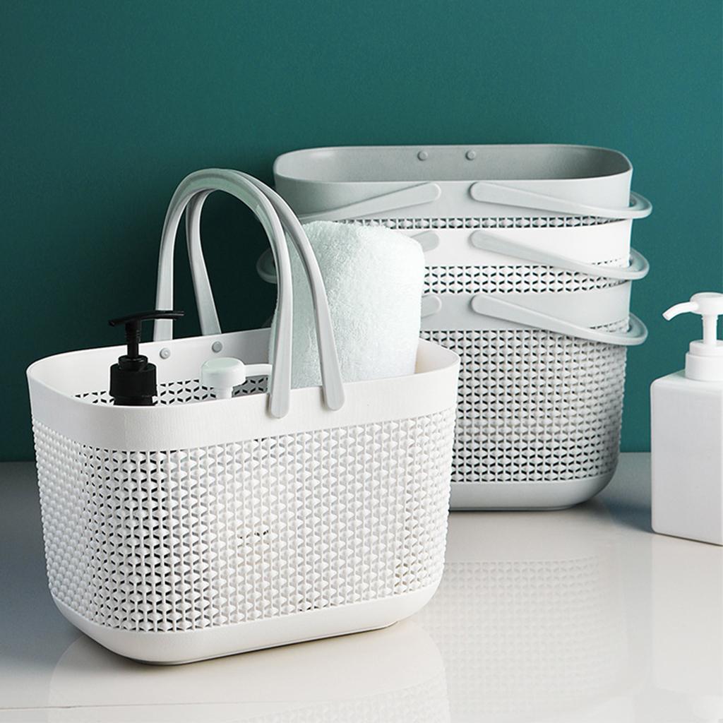 3X Portable Tote Shower Basket Plastic Storage Organizer for Home Bathroom White
