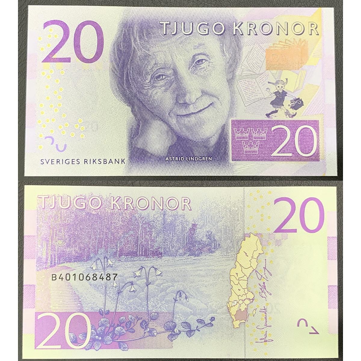 Tờ tiền Thụy Điển 20 Kronor , tiền Sweden đất nước Bắc Âu , Mới 100% UNC , sưu tầm