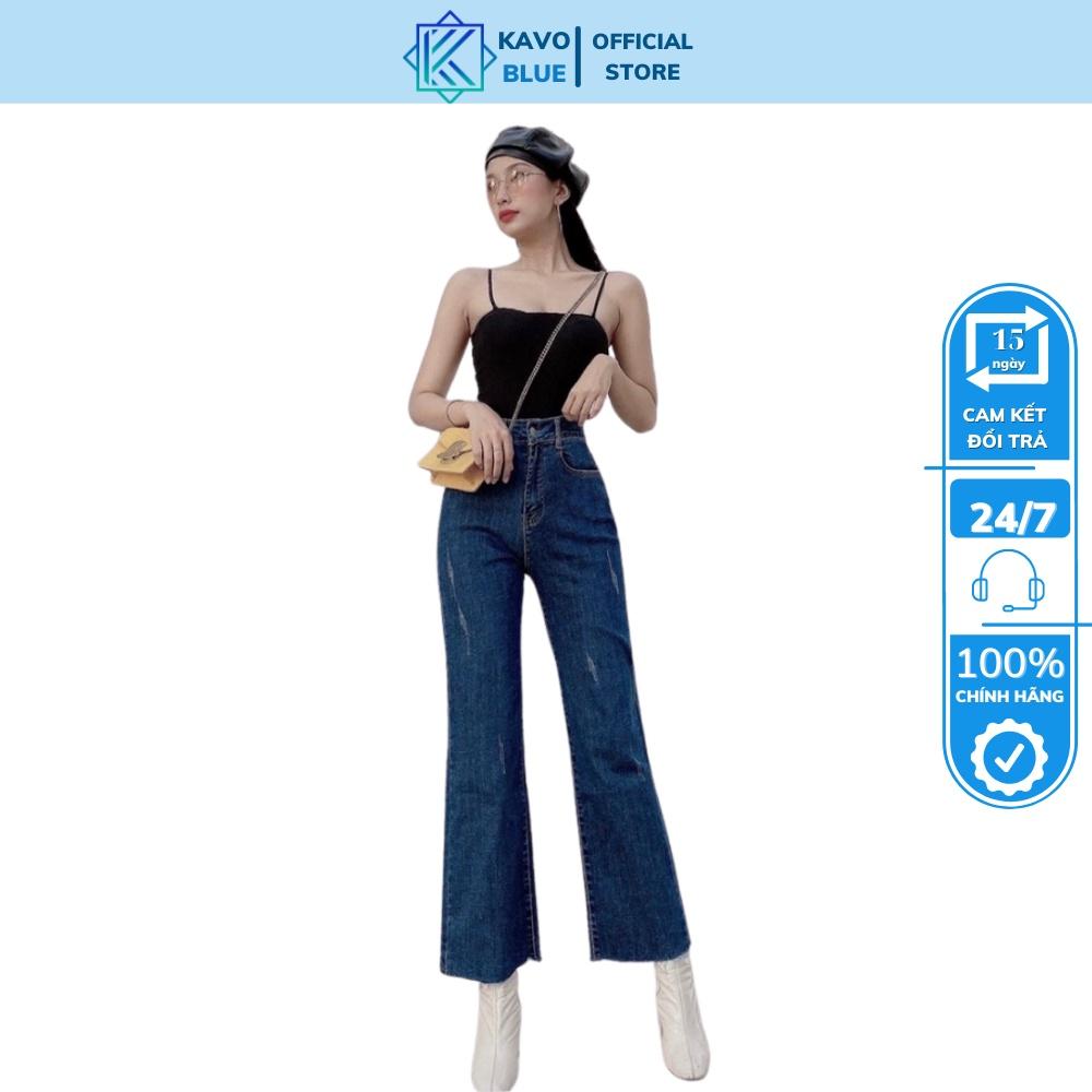 Quần Jean Nữ Cạp Cao Suông Xước KAVO BLUE Siêu Co Giãn 4 Chiều