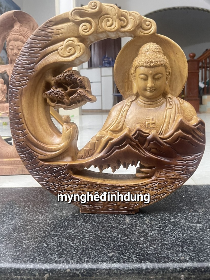 Tượng nhất tâm bái phật bằng gỗ ngọc am thơm nức pu giả cổ kt 40x40x6cm