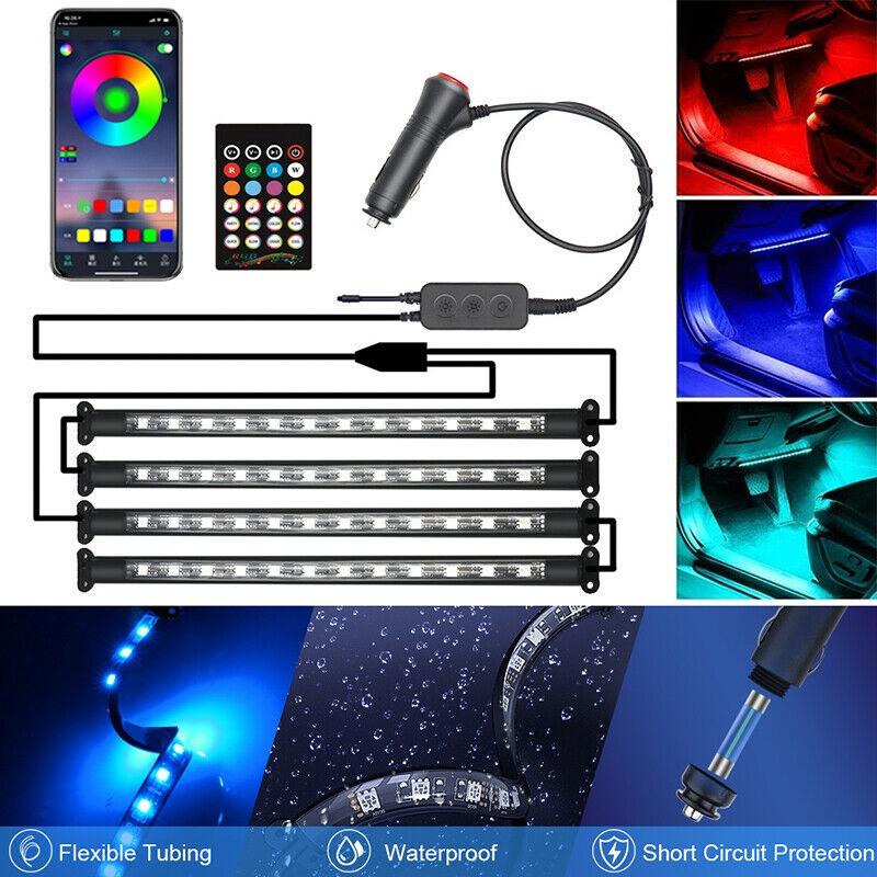 Set of 4 Contro RGB Wireless Colorful Lights Strip Lights RGB 12LED Car Interior Decoration